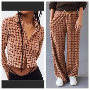 IETS FRANS | Two Piece Set Tan & Burgundy Top/Pants Women’s Size XS/M